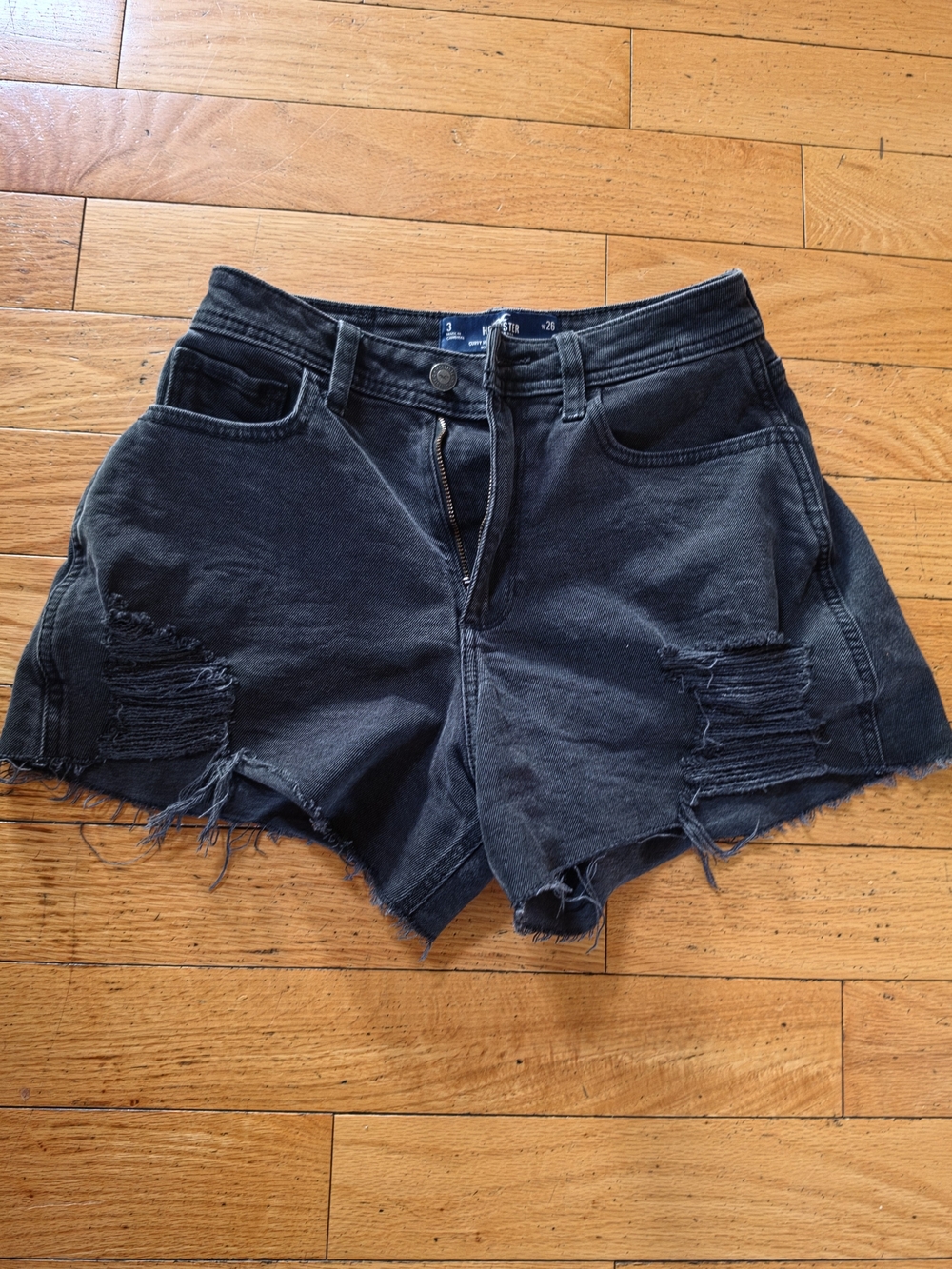 High-Rise Distressed Black Women's Denim Shorts